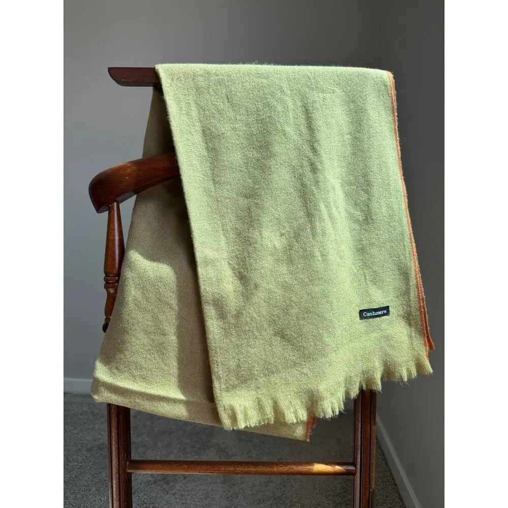 Cashmere Sage Green Fringe Scarf Wrap Shawl Olive Green Soft Winter Unisex